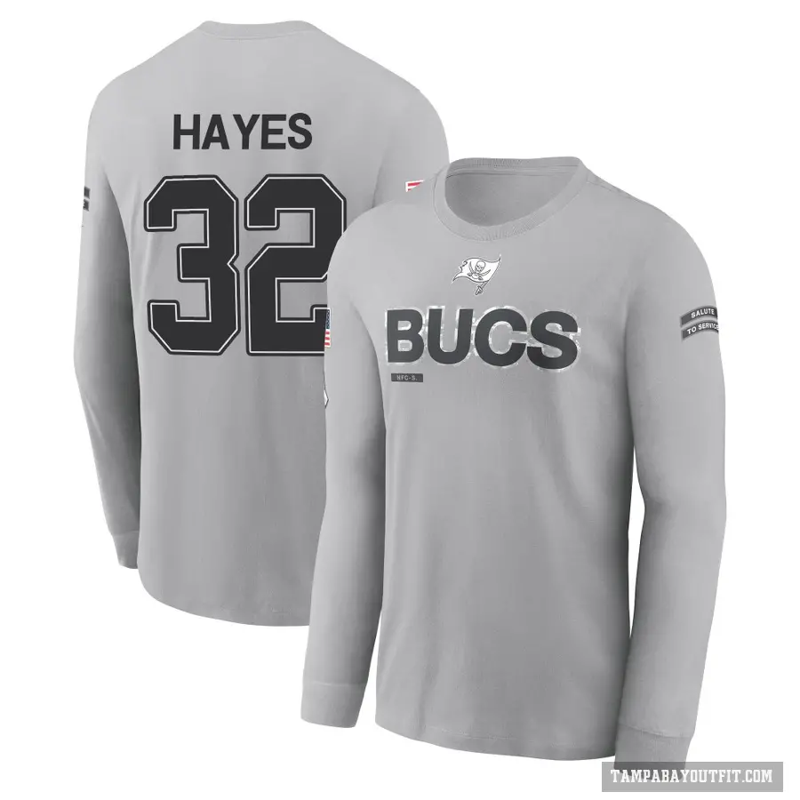 Youth ＃32 Josh Hayes Tampa Bay Buccaneers Gray 2024 Salute to Service Long Sleeve T-Shirt