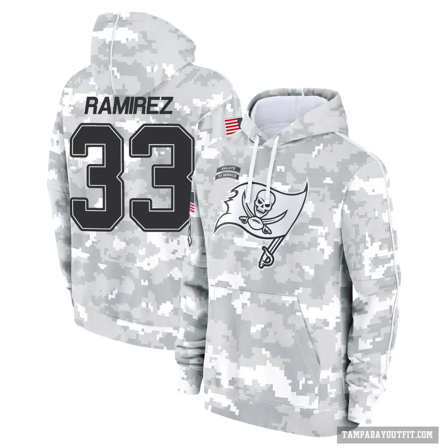 Youth ＃33 Jose Ramirez Tampa Bay Buccaneers Arctic Camo 2024 Salute to Service Club Fleece Pullover Hoodie