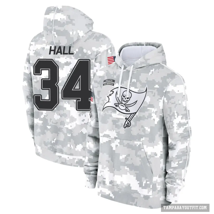 Youth ＃34 Bryce Hall Tampa Bay Buccaneers Arctic Camo 2024 Salute to Service Club Fleece Pullover Hoodie