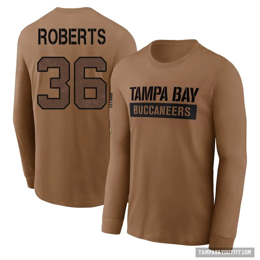 Youth ＃36 J.J. Roberts Tampa Bay Buccaneers Brown 2023 Salute To Service Long Sleeve T-Shirt