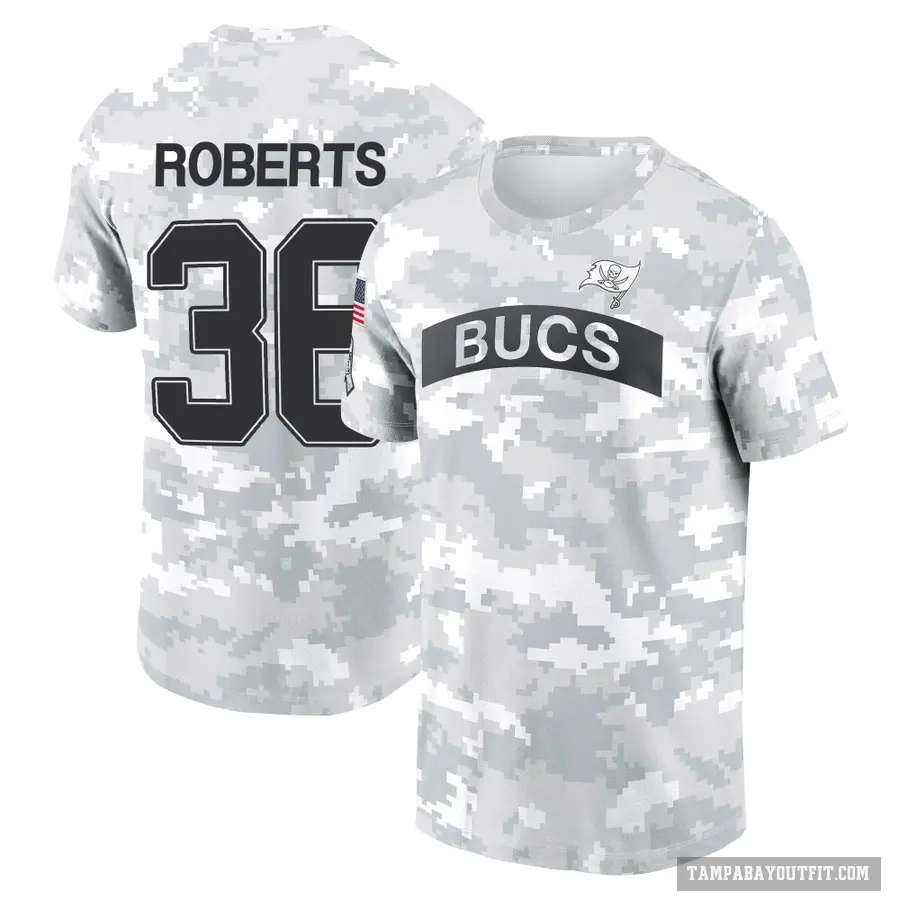 Youth ＃36 J.J. Roberts Tampa Bay Buccaneers Camo Arctic 2024 Salute to Service Performance T-Shirt
