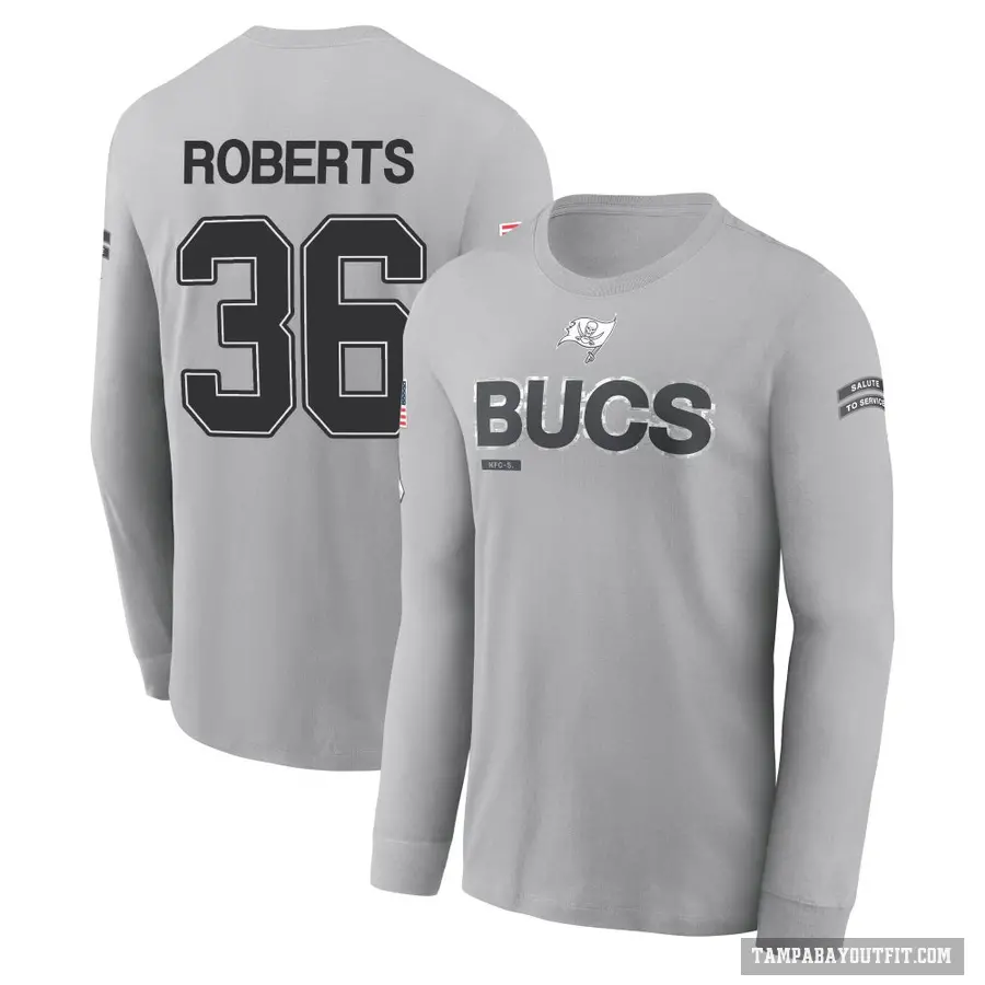 Youth ＃36 J.J. Roberts Tampa Bay Buccaneers Gray 2024 Salute to Service Long Sleeve T-Shirt