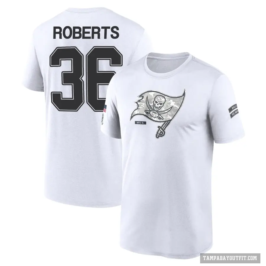 Youth ＃36 J.J. Roberts Tampa Bay Buccaneers White 2024 Salute to Service Performance T-Shirt