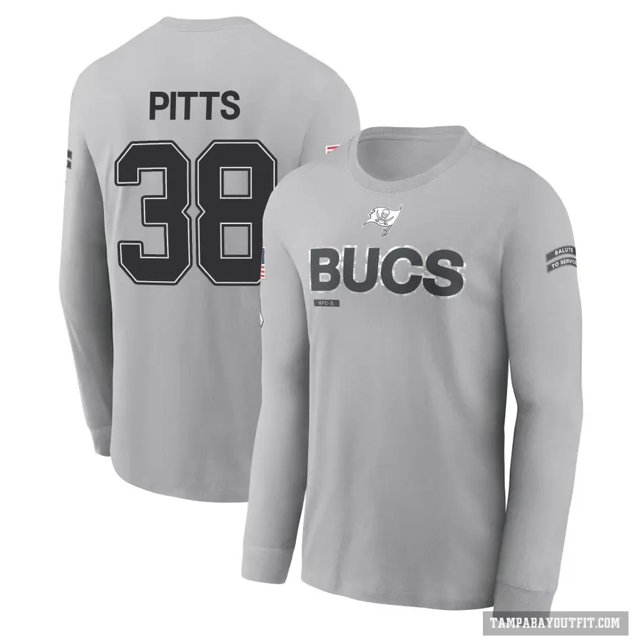 Youth ＃38 Derrek Pitts Tampa Bay Buccaneers Gray 2024 Salute to Service Long Sleeve T-Shirt