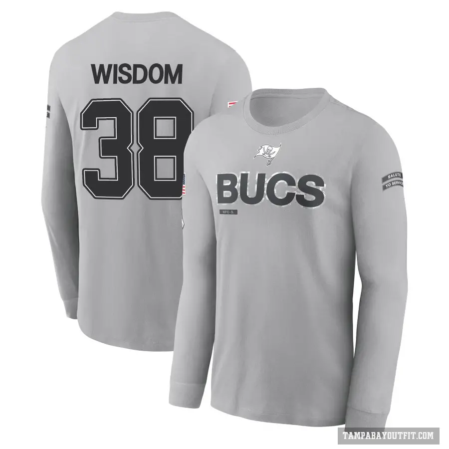 Youth ＃38 Rashad Wisdom Tampa Bay Buccaneers Gray 2024 Salute to Service Long Sleeve T-Shirt