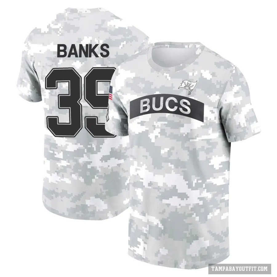Youth ＃39 Marcus Banks Tampa Bay Buccaneers Camo Arctic 2024 Salute to Service Performance T-Shirt