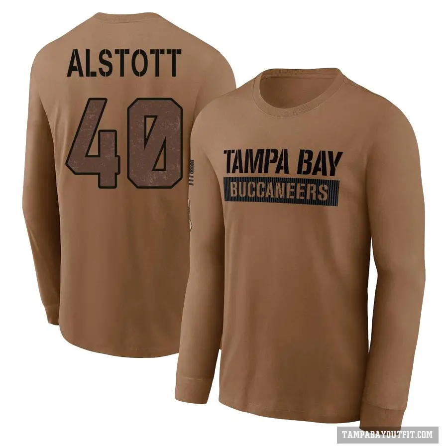 Youth ＃40 Mike Alstott Tampa Bay Buccaneers Brown 2023 Salute To Service Long Sleeve T-Shirt