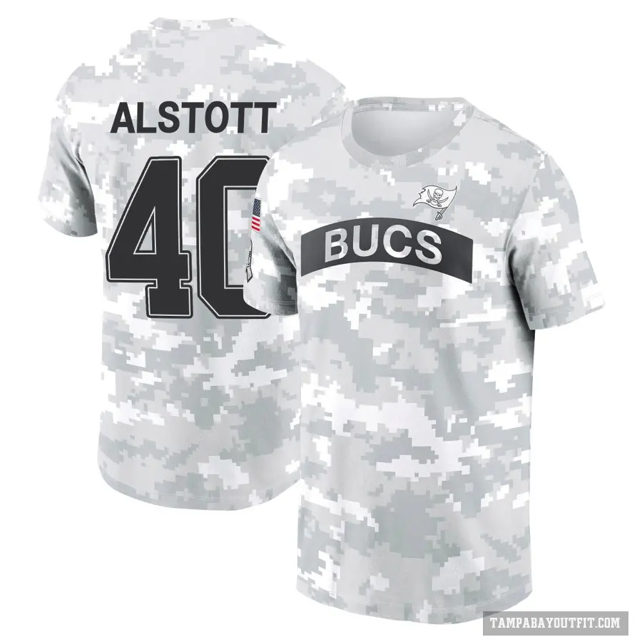 Youth ＃40 Mike Alstott Tampa Bay Buccaneers Camo Arctic 2024 Salute to Service Performance T-Shirt