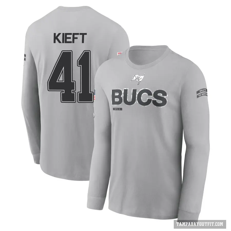 Youth ＃41 Ko Kieft Tampa Bay Buccaneers Gray 2024 Salute to Service Long Sleeve T-Shirt