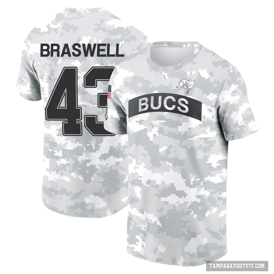 Youth ＃43 Chris Braswell Tampa Bay Buccaneers Camo Arctic 2024 Salute to Service Performance T-Shirt