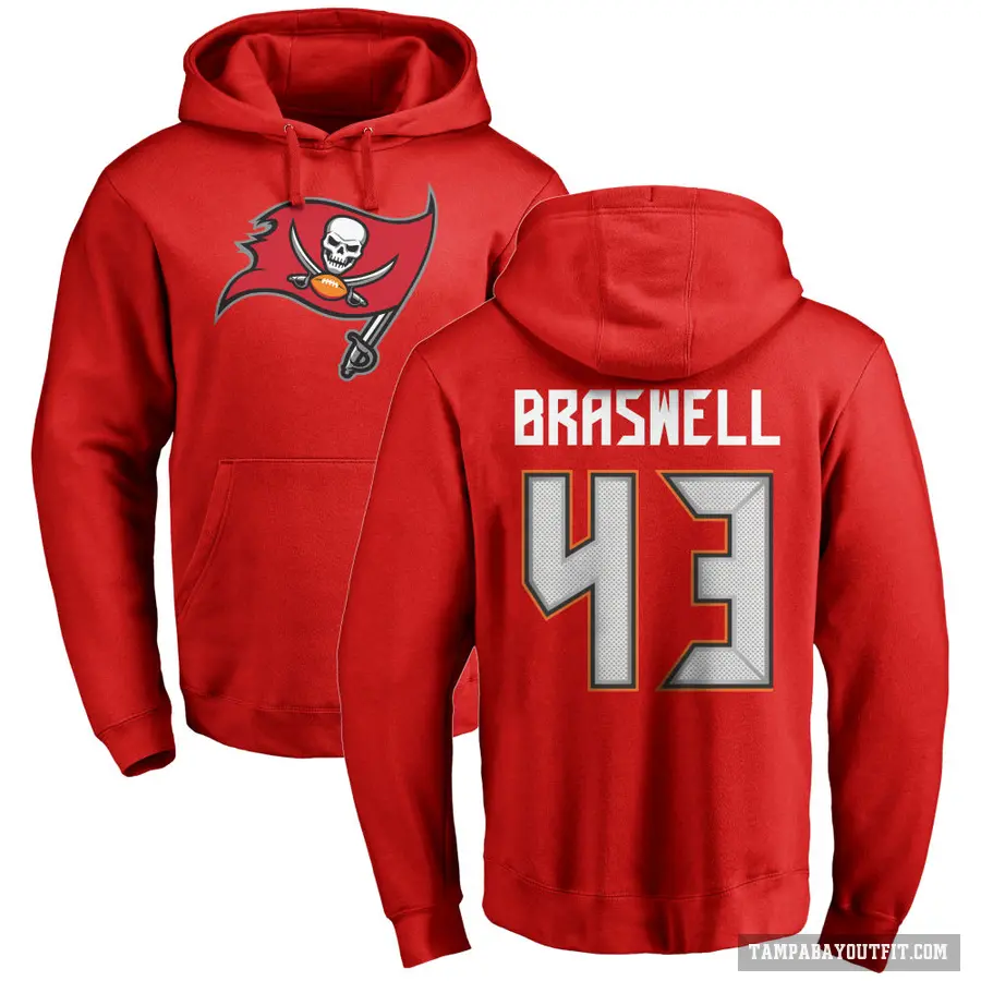 Youth ＃43 Chris Braswell Tampa Bay Buccaneers Red Pro Line Logo Pullover Hoodie