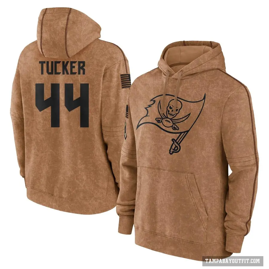 Youth ＃44 Sean Tucker Tampa Bay Buccaneers Brown 2023 Salute To Service Club Pullover Hoodie
