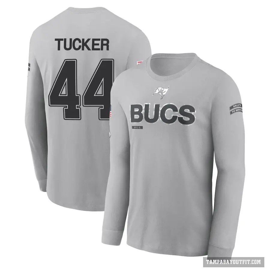 Youth ＃44 Sean Tucker Tampa Bay Buccaneers Gray 2024 Salute to Service Long Sleeve T-Shirt