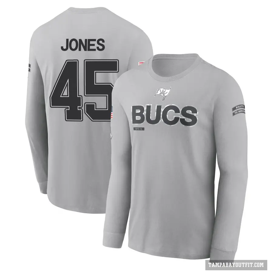 Youth ＃45 Deion Jones Tampa Bay Buccaneers Gray 2024 Salute to Service Long Sleeve T-Shirt