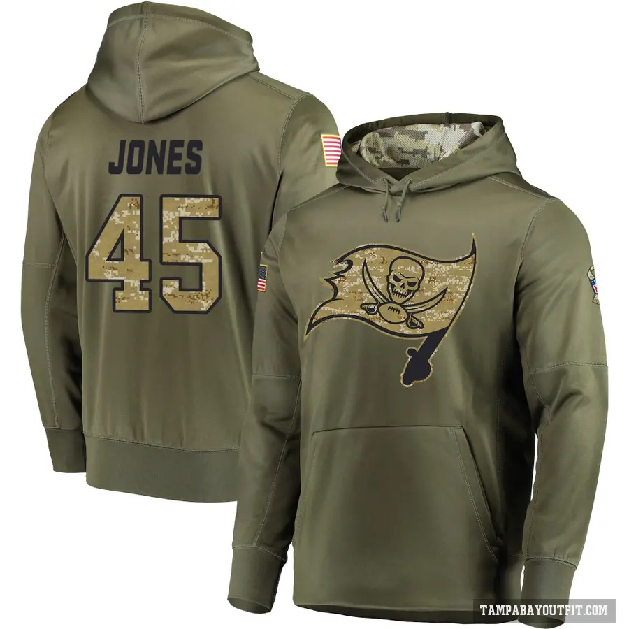 Youth ＃45 Deion Jones Tampa Bay Buccaneers Olive Salute to Service Pullover Hoodie