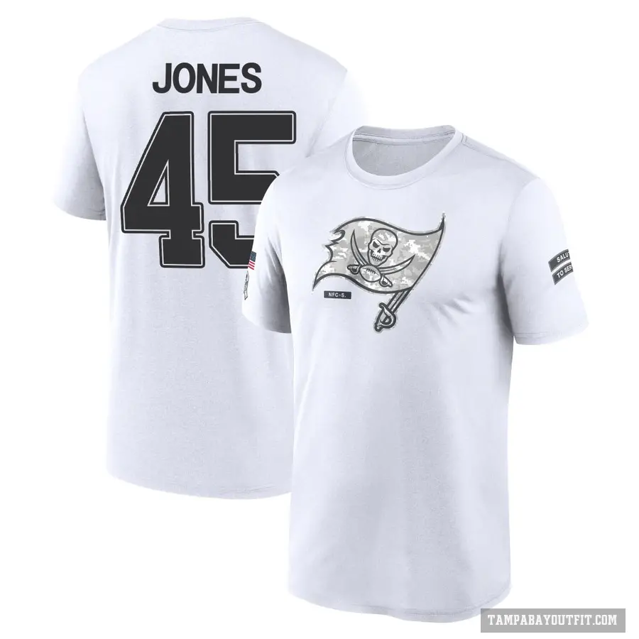 Youth ＃45 Deion Jones Tampa Bay Buccaneers White 2024 Salute to Service Performance T-Shirt