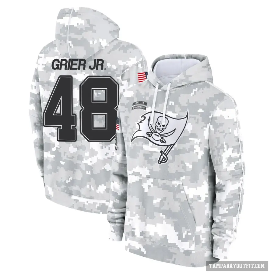 Youth ＃48 Antonio Grier Jr. Tampa Bay Buccaneers Arctic Camo 2024 Salute to Service Club Fleece Pullover Hoodie