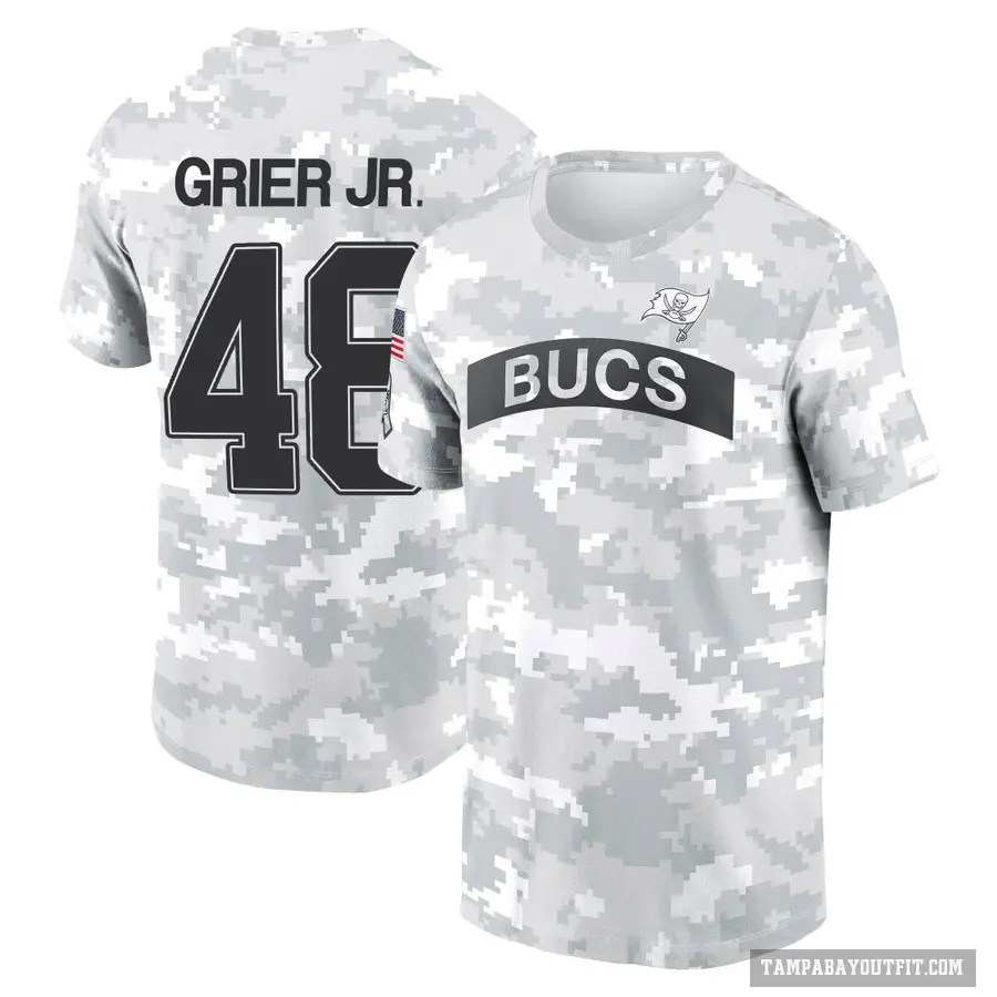 Youth ＃48 Antonio Grier Jr. Tampa Bay Buccaneers Camo Arctic 2024 Salute to Service Performance T-Shirt