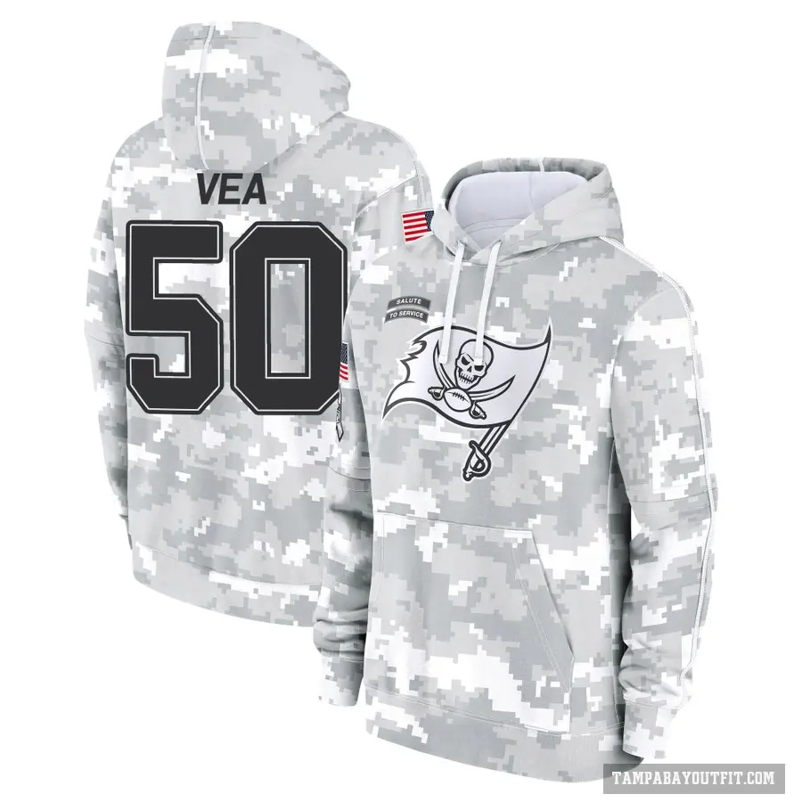 Youth ＃50 Vita Vea Tampa Bay Buccaneers Arctic Camo 2024 Salute to Service Club Fleece Pullover Hoodie