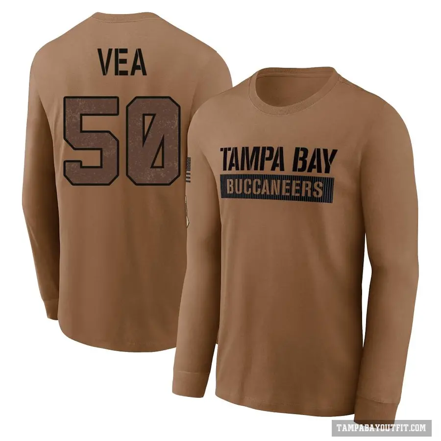 Youth ＃50 Vita Vea Tampa Bay Buccaneers Brown 2023 Salute To Service Long Sleeve T-Shirt