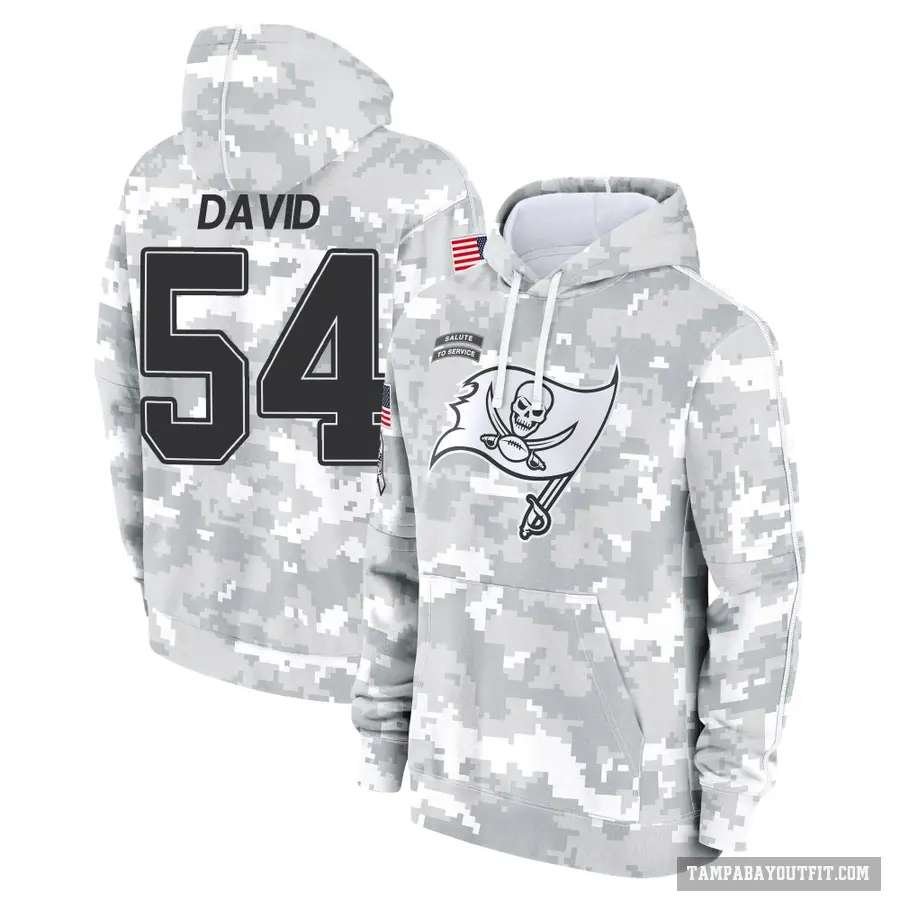Youth ＃54 Lavonte David Tampa Bay Buccaneers Arctic Camo 2024 Salute to Service Club Fleece Pullover Hoodie