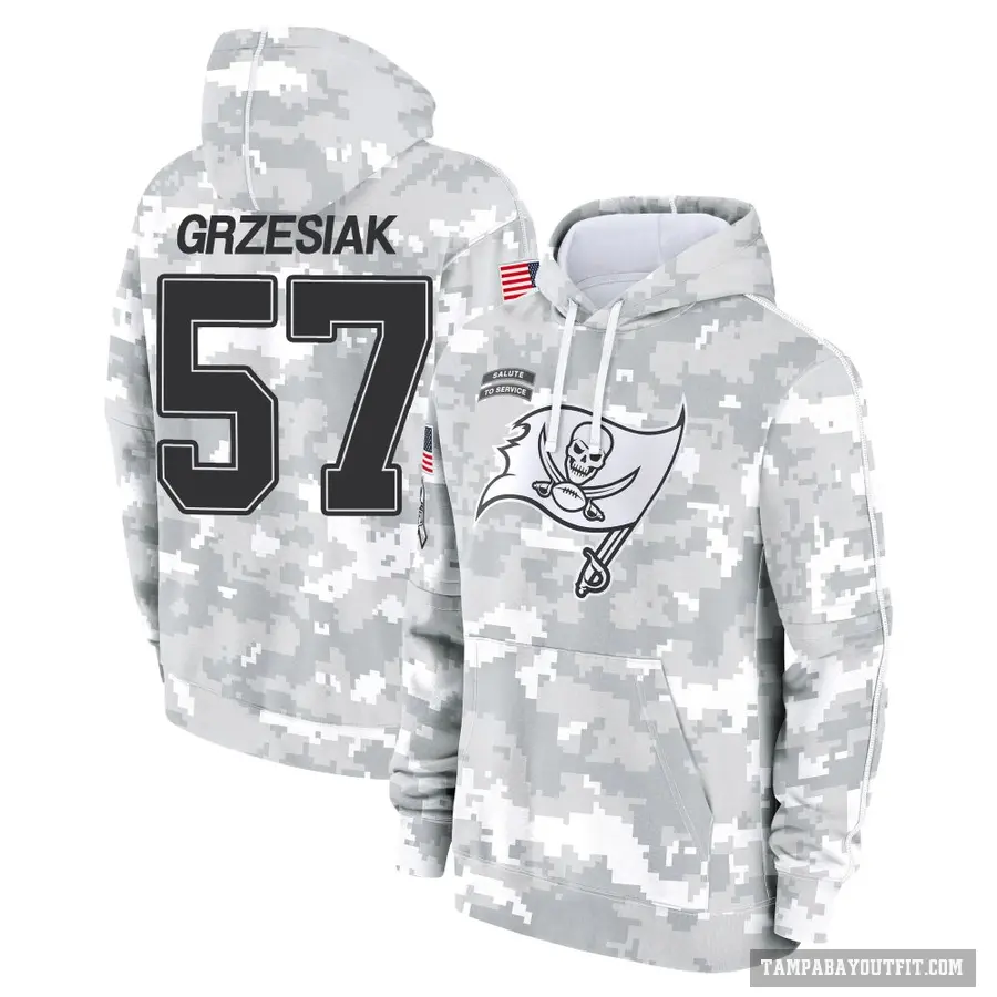 Youth ＃57 Daniel Grzesiak Tampa Bay Buccaneers Arctic Camo 2024 Salute to Service Club Fleece Pullover Hoodie