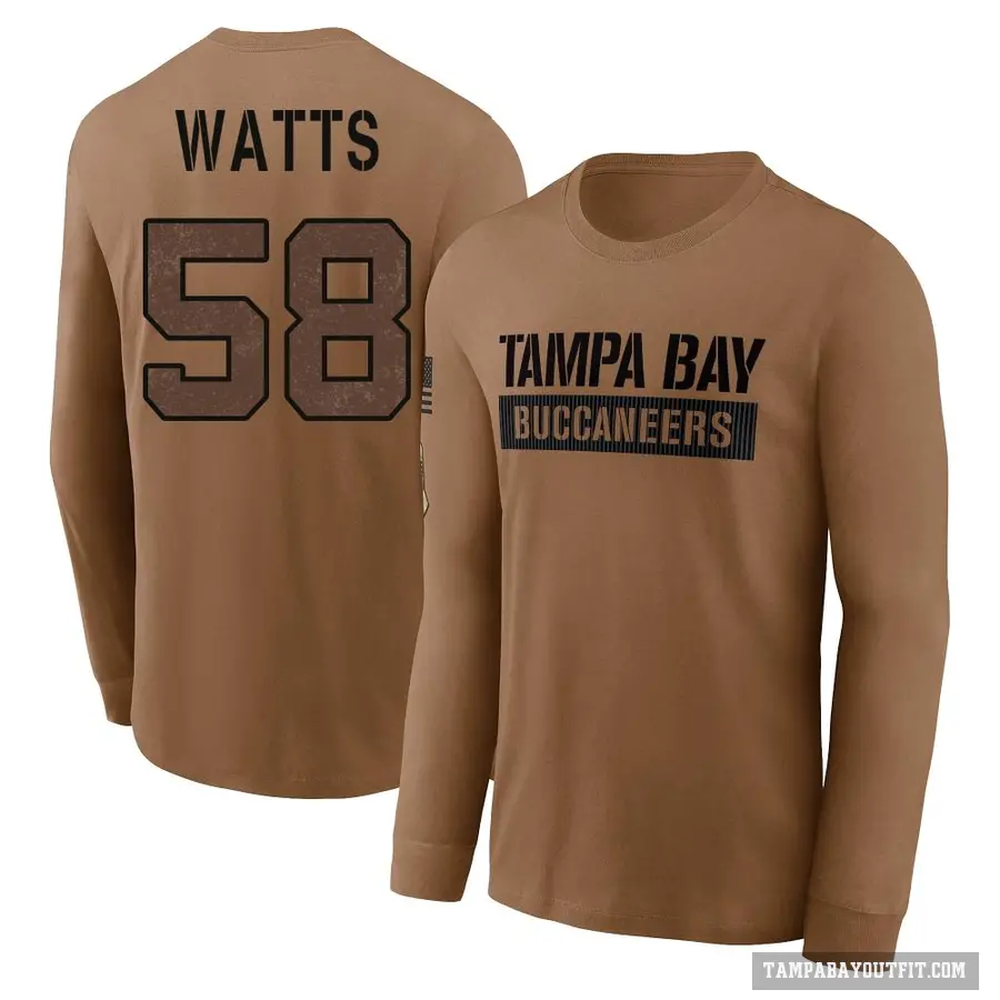 Youth ＃58 Markees Watts Tampa Bay Buccaneers Brown 2023 Salute To Service Long Sleeve T-Shirt
