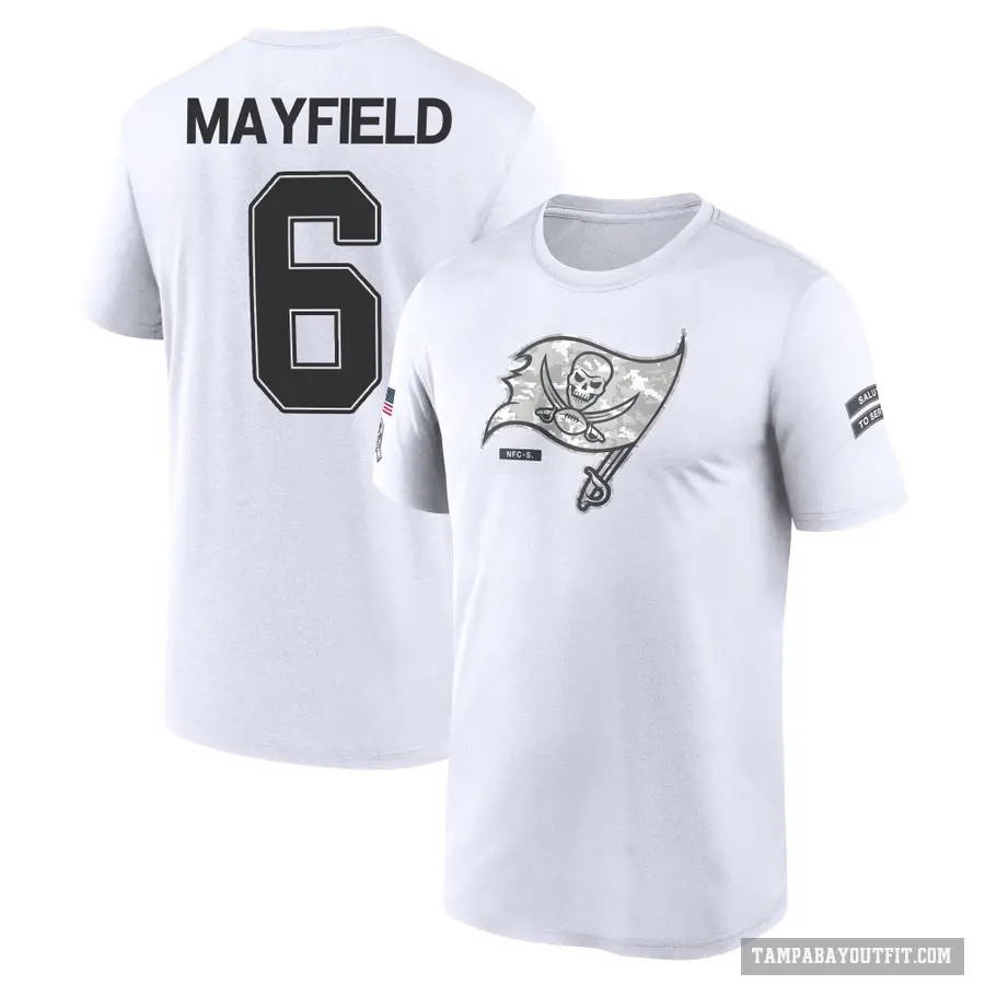 Youth ＃6 Baker Mayfield Tampa Bay Buccaneers White 2024 Salute to Service Performance T-Shirt