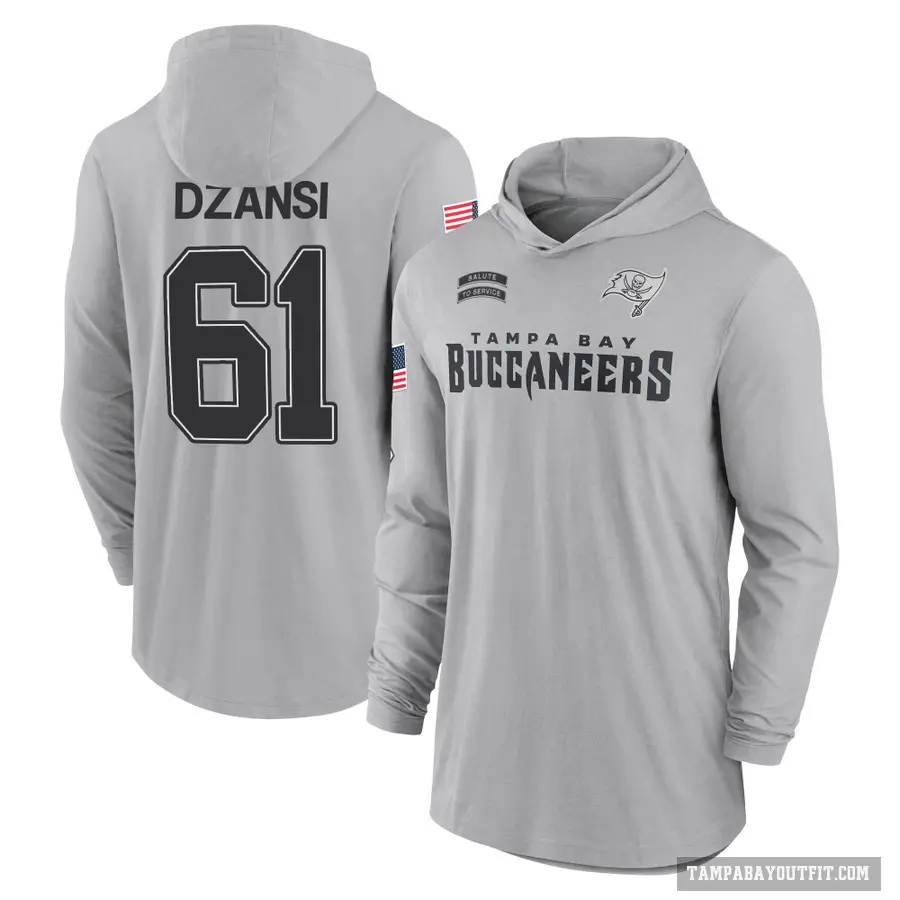 Youth ＃61 Silas Dzansi Tampa Bay Buccaneers Gray 2024 Salute to Service Lightweight Performance Long Sleeve Hooded T-Shirt