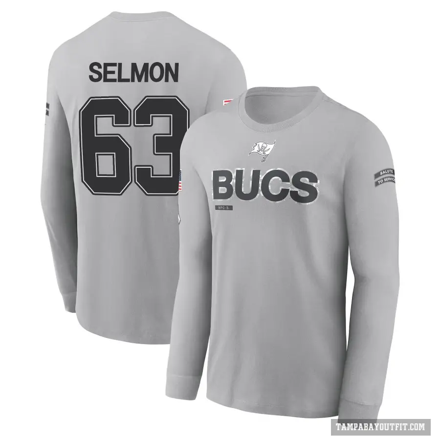 Youth ＃63 Lee Roy Selmon Tampa Bay Buccaneers Gray 2024 Salute to Service Long Sleeve T-Shirt