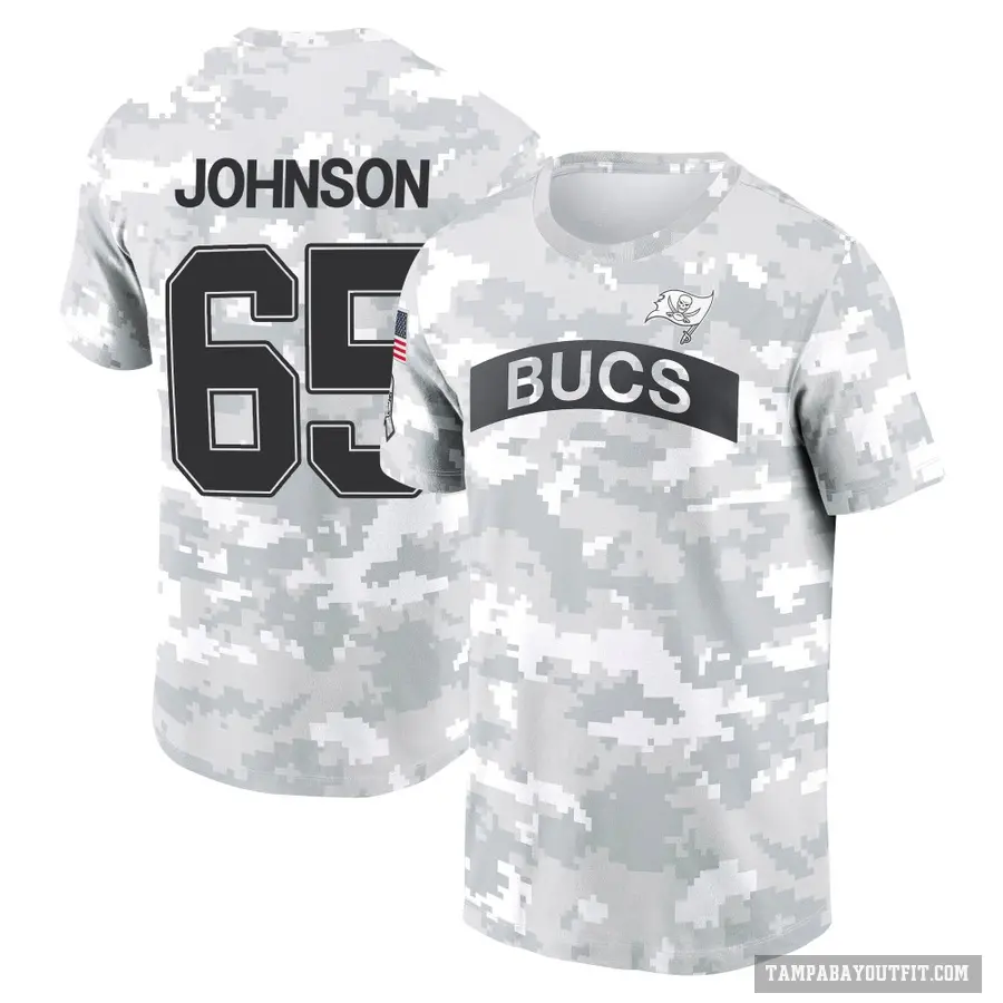 Youth ＃65 Ryan Johnson Tampa Bay Buccaneers Camo Arctic 2024 Salute to Service Performance T-Shirt