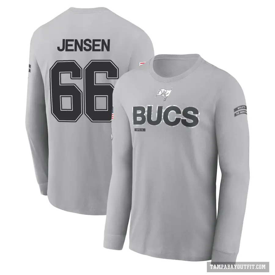 Youth ＃66 Ryan Jensen Tampa Bay Buccaneers Gray 2024 Salute to Service Long Sleeve T-Shirt
