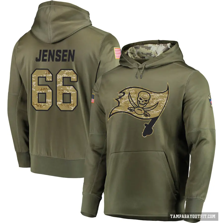 Youth ＃66 Ryan Jensen Tampa Bay Buccaneers Olive Salute to Service Pullover Hoodie