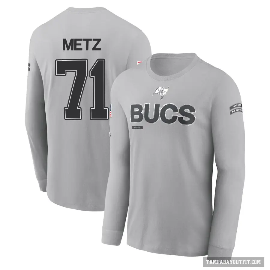 Youth ＃71 Lorenz Metz Tampa Bay Buccaneers Gray 2024 Salute to Service Long Sleeve T-Shirt