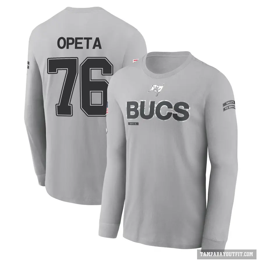 Youth ＃76 Sua Opeta Tampa Bay Buccaneers Gray 2024 Salute to Service Long Sleeve T-Shirt