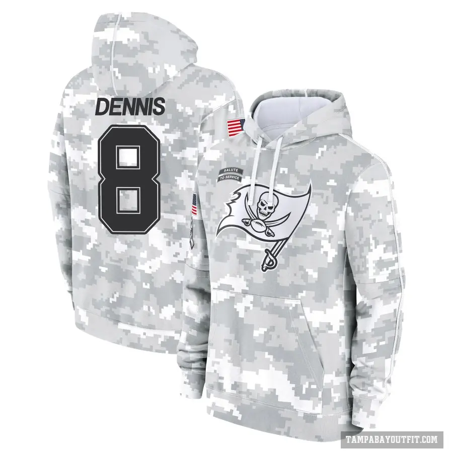 Youth ＃8 SirVocea Dennis Tampa Bay Buccaneers Arctic Camo 2024 Salute to Service Club Fleece Pullover Hoodie