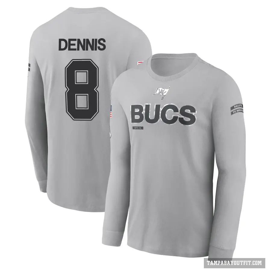 Youth ＃8 SirVocea Dennis Tampa Bay Buccaneers Gray 2024 Salute to Service Long Sleeve T-Shirt