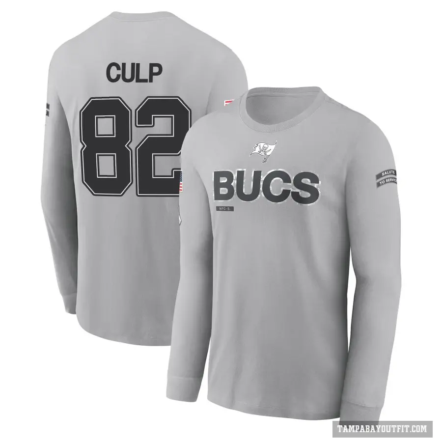 Youth ＃82 Devin Culp Tampa Bay Buccaneers Gray 2024 Salute to Service Long Sleeve T-Shirt