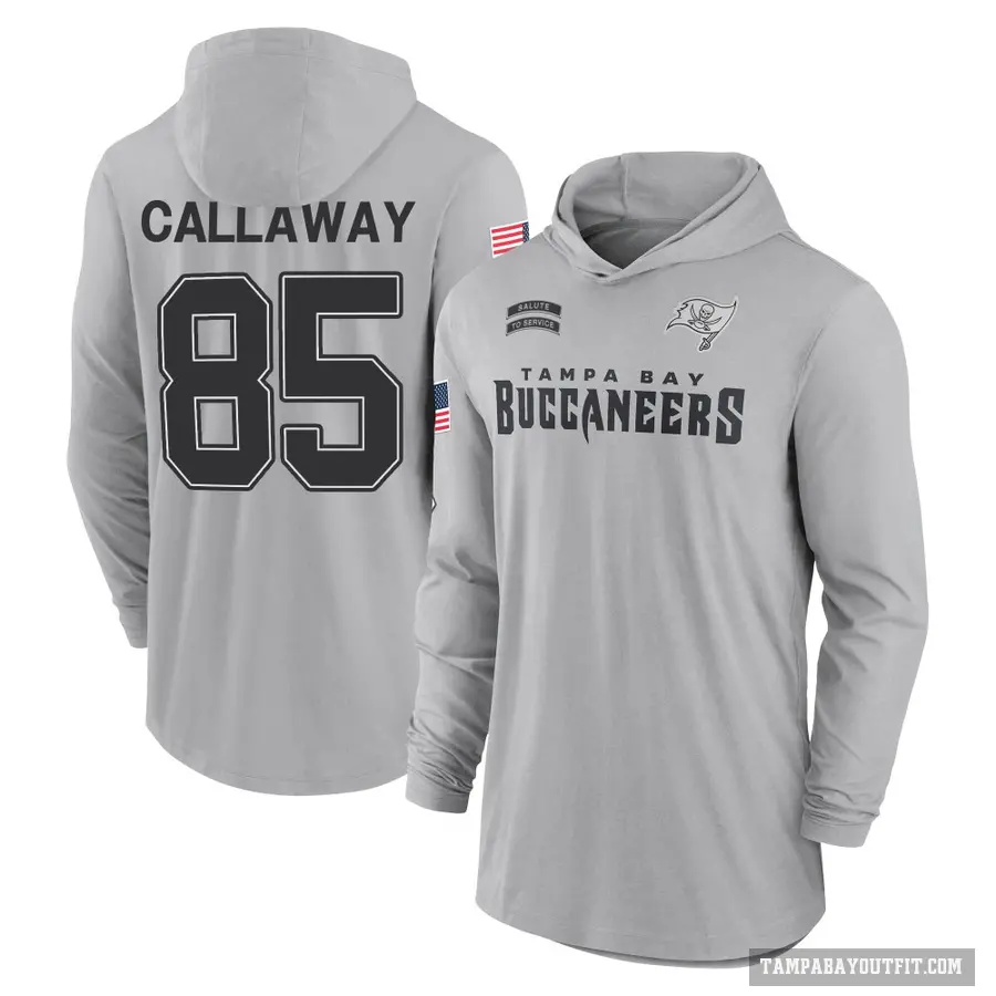 Youth ＃85 Marquez Callaway Tampa Bay Buccaneers Gray 2024 Salute to Service Lightweight Performance Long Sleeve Hooded T-Shirt