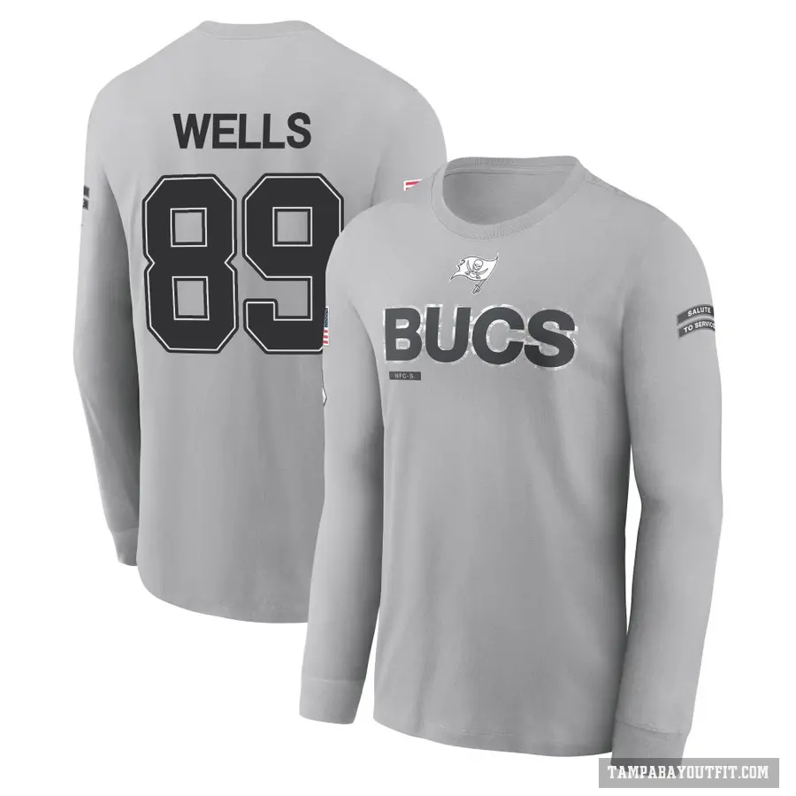 Youth ＃89 David Wells Tampa Bay Buccaneers Gray 2024 Salute to Service Long Sleeve T-Shirt