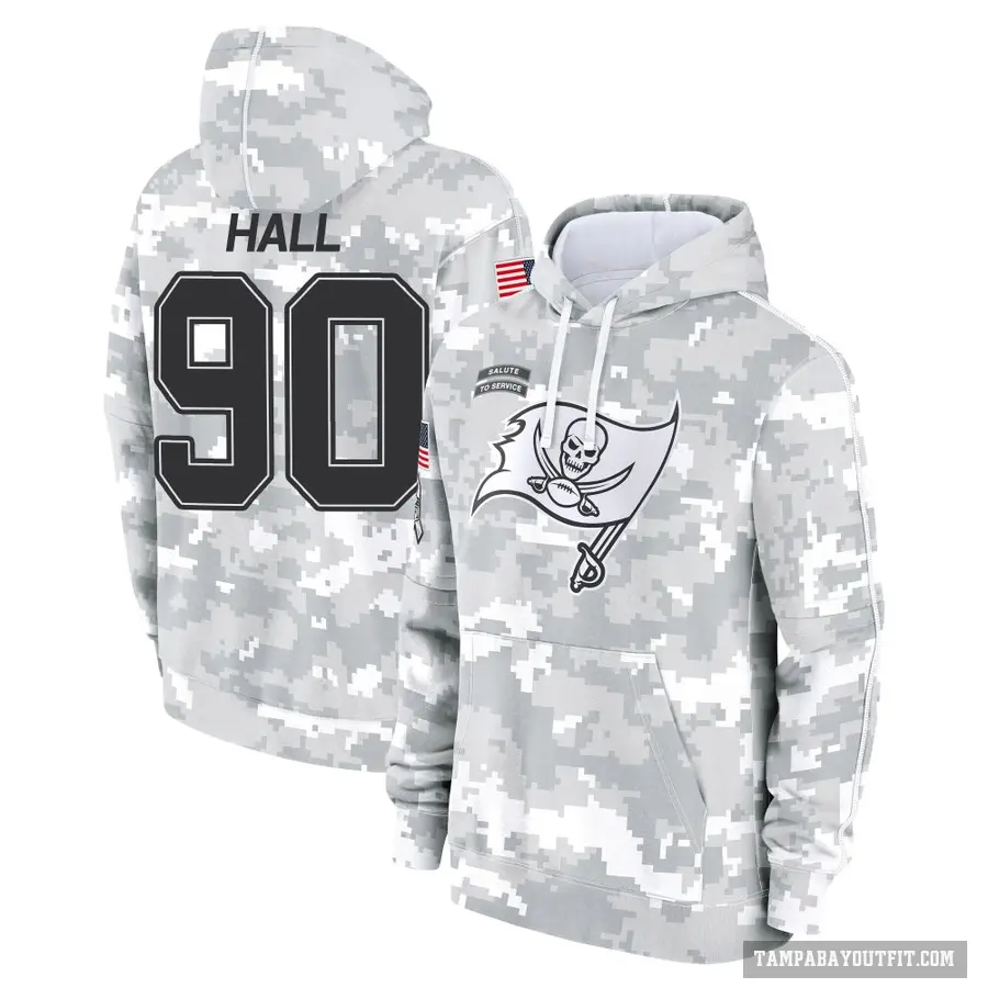 Youth ＃90 Logan Hall Tampa Bay Buccaneers Arctic Camo 2024 Salute to Service Club Fleece Pullover Hoodie