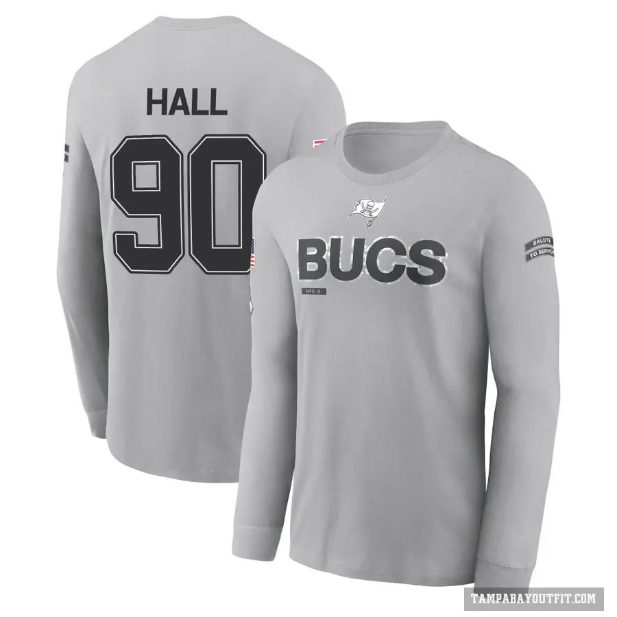 Youth ＃90 Logan Hall Tampa Bay Buccaneers Gray 2024 Salute to Service Long Sleeve T-Shirt