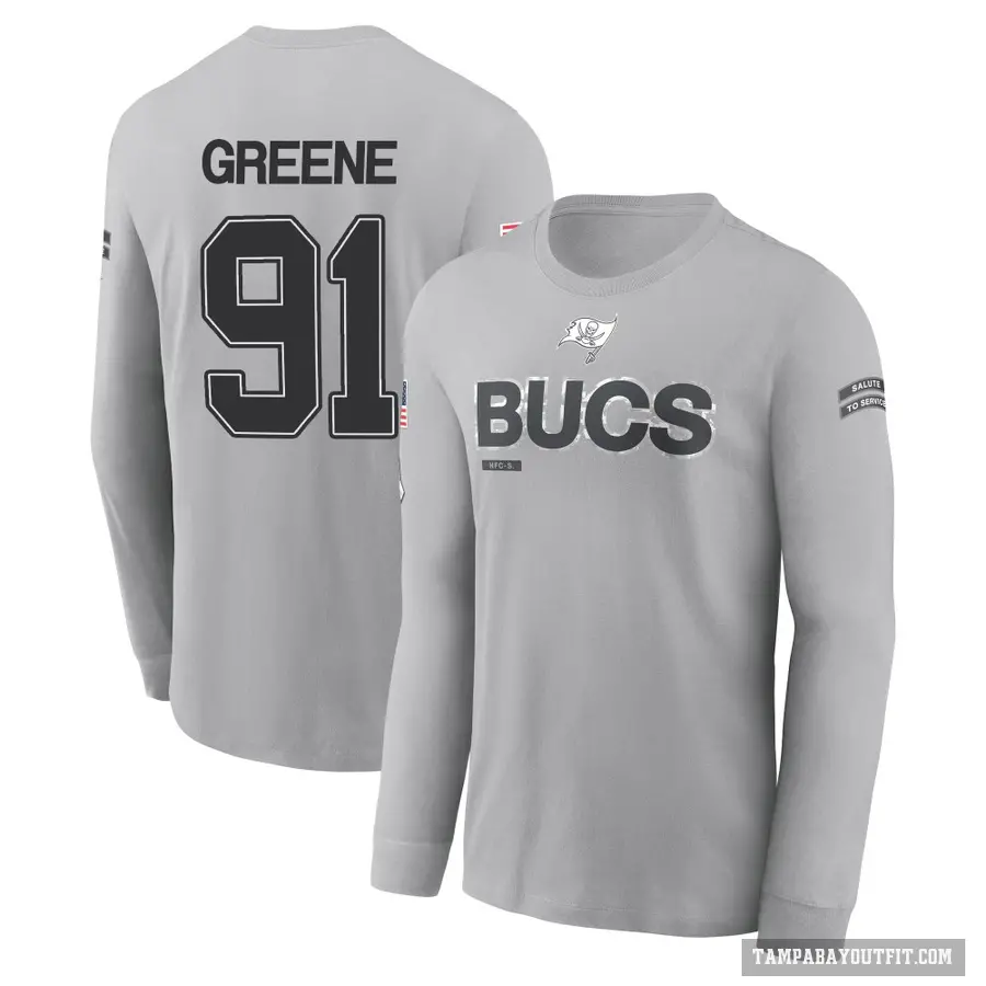 Youth ＃91 Mike Greene Tampa Bay Buccaneers Green Gray 2024 Salute to Service Long Sleeve T-Shirt