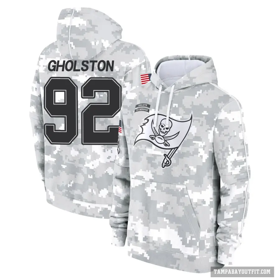 Youth ＃92 William Gholston Tampa Bay Buccaneers Arctic Camo 2024 Salute to Service Club Fleece Pullover Hoodie