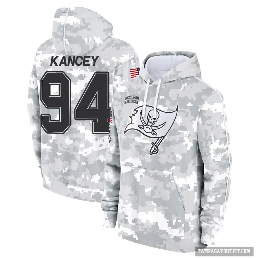 Youth ＃94 Calijah Kancey Tampa Bay Buccaneers Arctic Camo 2024 Salute to Service Club Fleece Pullover Hoodie