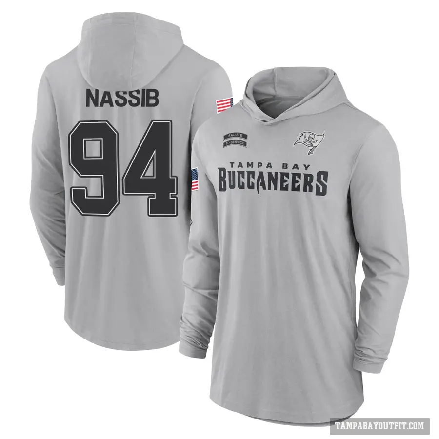 Youth ＃94 Carl Nassib Tampa Bay Buccaneers Gray 2024 Salute to Service Lightweight Performance Long Sleeve Hooded T-Shirt