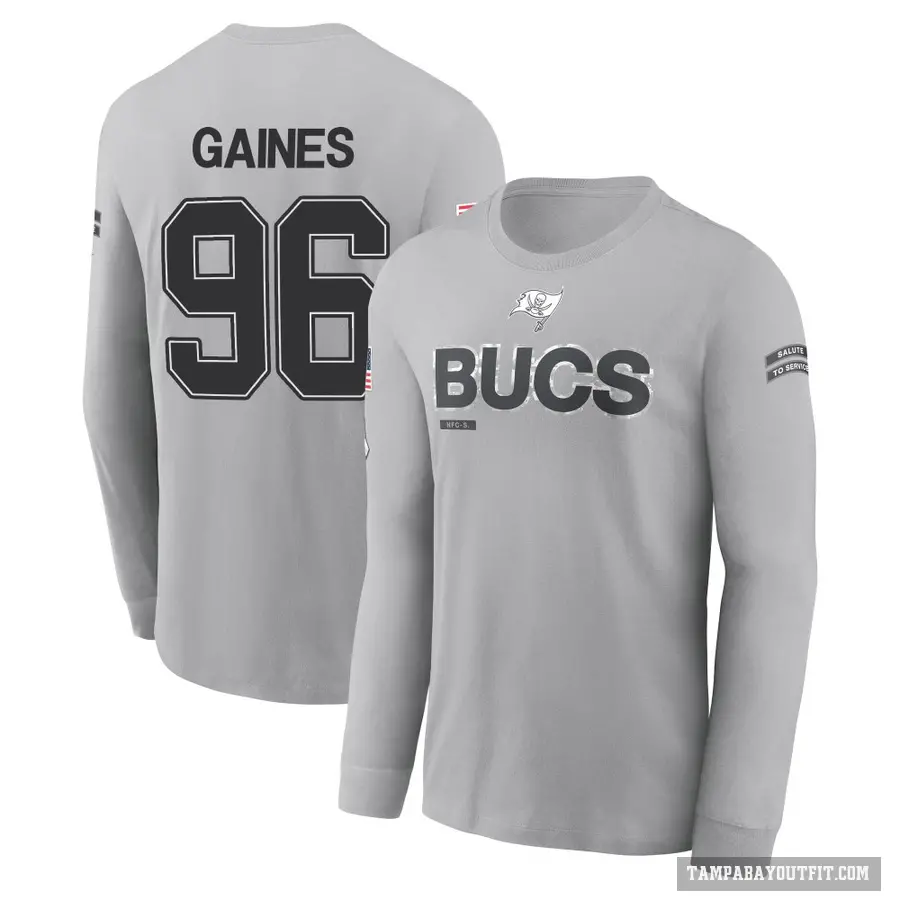 Youth ＃96 Greg Gaines Tampa Bay Buccaneers Gray 2024 Salute to Service Long Sleeve T-Shirt