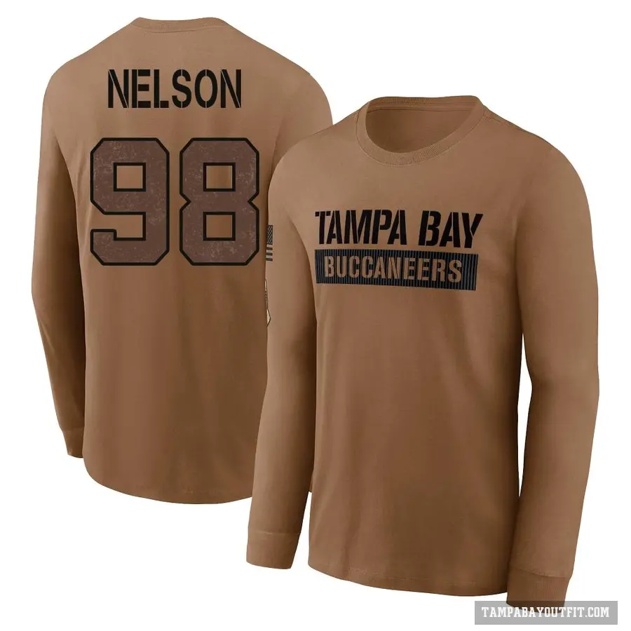 Youth ＃98 Anthony Nelson Tampa Bay Buccaneers Brown 2023 Salute To Service Long Sleeve T-Shirt