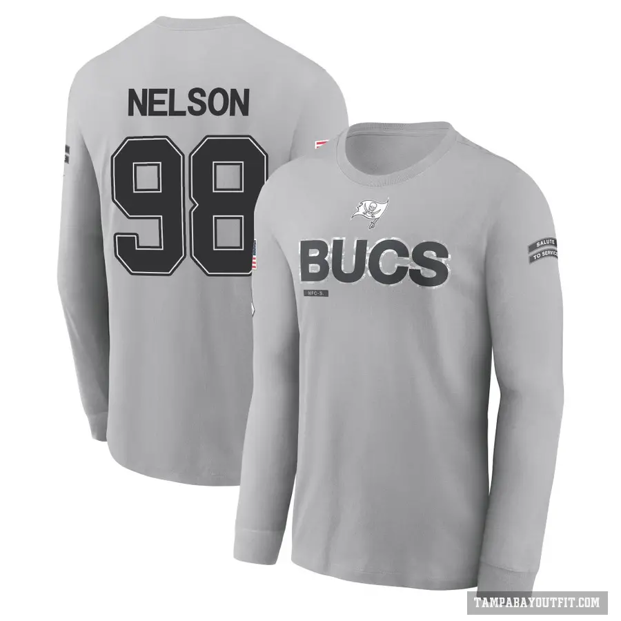 Youth ＃98 Anthony Nelson Tampa Bay Buccaneers Gray 2024 Salute to Service Long Sleeve T-Shirt